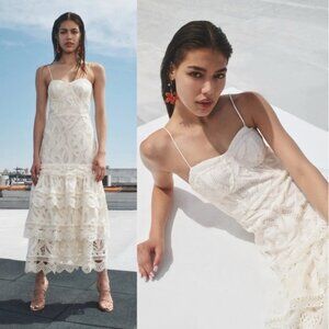 NWOT PatBo Aura Lace Flutter White Light Pink Bridal Midi Dress Size 0
